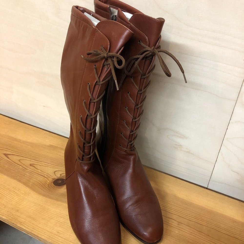 VALLEVERDE Vintage Women's Lace Up Zip Leather Brown Boots